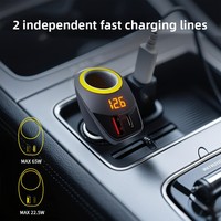 Cargador de Coche Rápido de 65W QC3.0 con Doble USB Tipo-C, Pantalla Digital, Divisor de Encendedor de Cigarrillos, Adaptador de 2 Puertos, Certificado CE