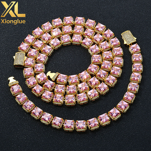 Niche Shiny Stylish Hiphop Fashion Trendy Sparkling Brass Square Pink Zircon Cube 10mm Tennis Link <b>Chain</b> Bracelet - Product Image 4