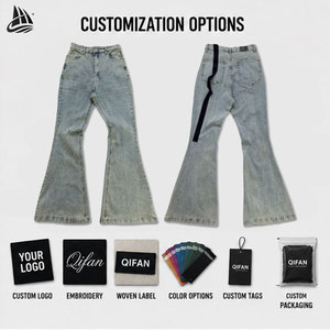 QIFAN <span class=keywords><strong>Jeans</strong></span> a Zampa d'Elefante in Denim Pesante per <span class=keywords><strong>Uomo</strong></span>, Pantaloni Casual Streetwear con Logo Personalizzato - Product Image 3