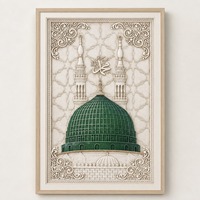 Art mural en relief d'architecture islamique, cinq motifs de mosquées et d'arches, 80 x 120 cm, panneau encadré PS pour la décoration de la salle de prière à domicile