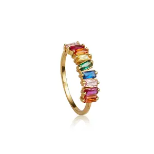 Custom Jewelry Gold Plated 925 Sterling Silver Rainbow Stack Ring