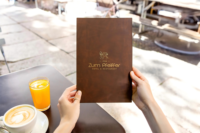 Porte-menu en similicuir pour restaurant, personnalisable avec logo estampé à chaud, insertion d'angle, liste des plats A5, couverture de menus gaufrée/découpée