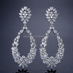 Re4916 phụ nữ Châu Âu CZ Bông tai Cubic Zirconia lủng lẳng cô dâu bông tai Wedding prom đồ trang sức - Product Image 1