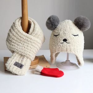 Chapeau écharpe gants trois pièces pour bébé Chapeaux et écharpes pour enfants en automne et en hiver Chapeaux chauds tricotés pour garçons et filles - Product Image 1