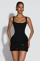 Robe Courte Mini Moulante Chic et Sexy pour Femme, Style Empire, Sans Bretelles, Couleur Unie, Idéale Soirées et Clubs