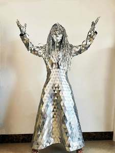 Nuevo espejo hombre mujer tela hecha a mano plata zancos Walker Show plata traje etapa vestido actuación disfraz vidrio Cosplay ropa - Product Image 3