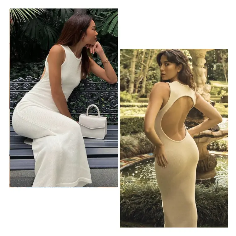 Enyami Hollow Out Backless Maxi Dress Beach Vacation Female Clothing 2023 Trends Summer Sexy Party Knit Cotton Women Long Dress
