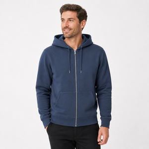 Sweat-shirt à capuche zippé en molleton bouclette 320 GSM pour homme, avec logo personnalisé, fermeture éclair métallique, vente en gros, OEM, ODM, marque privée, Bangladesh - Product Image 1