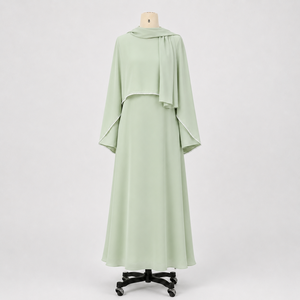 Set Abaya Hijab in Chiffon Premium a Strati, Vestito Interno <span class=keywords><strong>con</strong></span> Collo Tondo e <span class=keywords><strong>Mantella</strong></span>, Elegante <span class=keywords><strong>Abito</strong></span> Modesto, Fornitore OEM <span class=keywords><strong>con</strong></span> Etichetta Privata - Product Image 1