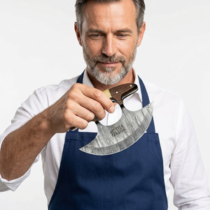 Cuchillo Ulu de Acero de Damasco Hecho a Mano con Mango de Madera de Nogal, Personalizable OEM, para Cocina, Picar, Preparar Alimentos, Rebanar y Cortar en Cubos - Product Image 3