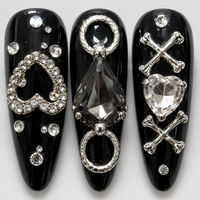 Faux ongles gothiques sombres en PMMA, longs, à pression, avec strass noirs, forme cercueil, couvrance totale, faits à la main, pour doigts