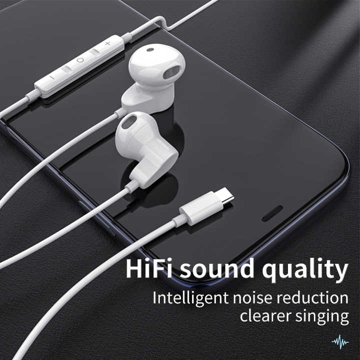 USB C Earphones for iphone 15 Wired Earbuds Type-c Earphone With