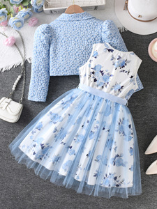 Ensemble de 2 pièces pour filles, <span class=keywords><strong>vêtements</strong></span> de princesse pour jeunes filles, manteau à manches longues et robe fleurie, ensemble de robes de demoiselles d'honneur pour adolescentes - Product Image 4