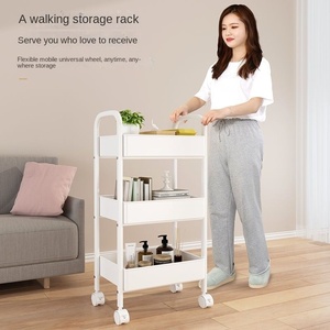Étagère de rangement sur roulettes à trois niveaux en plastique rotative amovible pour cuisine, chambre, salle de bain, toilettes, collations pour bébé - Product Image 3