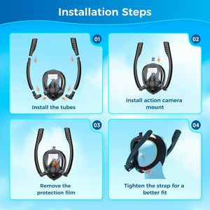 Máscara de Snorkel Completa SMACO Negra con Lente Única de Vidrio Templado, Universal para Adultos, para Deportes Acuáticos y Buceo, con Cámara Desmontable - Product Image 6