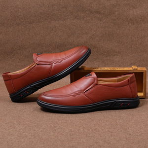 Men's Genuine Cow Leather Loafers Round Toe Slip On <b>Soft</b> Sole Comfortable Business Casual <b>Shoes</b> Walking Style - Product Image 1