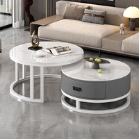 Offres promotionnelles : Ensemble de tables basses modernes gigognes en acier inoxydable avec plateau en dalle de roche, extensibles et avec rangement, pour salon