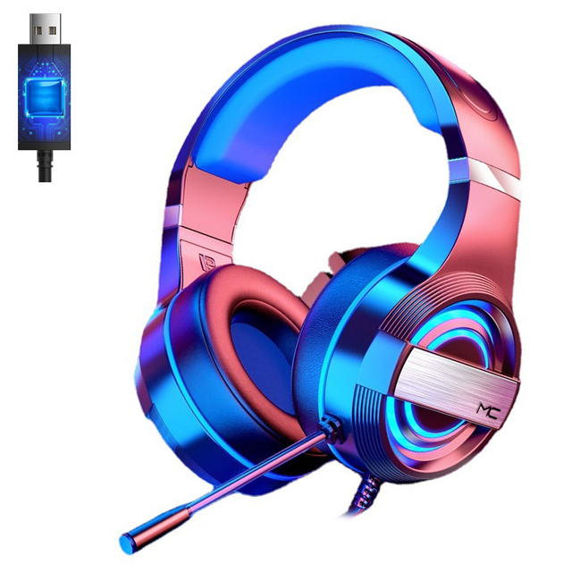 USB 7.1 Gaming Headset Surround Sound LED RGB Backlit Headphones with Mic for PC