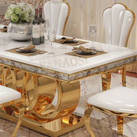 Ensemble Table à Manger Rectangulaire de Luxe avec 6 Chaises, Table de Salle à Manger Plateau en Marbre, Tables de Banquet pour Cuisine, Mariage et Usage Domestique