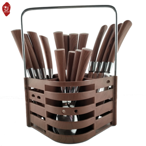Lot de 24 couverts en acier inoxydable avec manche en plastique, réutilisables (cuillères, couteaux, fourchettes) - Product Image 1