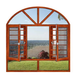 Factory Prices Grill Design Aluminum casement windows Wood Arch Shaped Windows