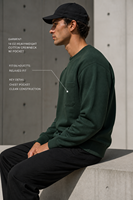 Sweat-shirt vert délavé à col rond avec poche poitrine, coupe décontractée, style streetwear, pull décontracté pour homme, vente en gros, commande en gros