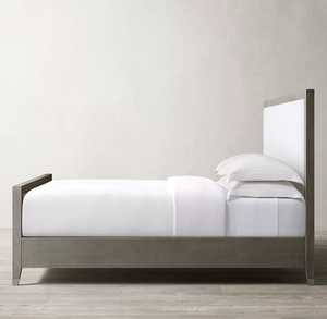 Lit Queen Size avec Pied de Lit Rhoohill RH Style Américain en Bois Massif avec Lin, Chambre à Coucher Moderne, Cuir Embossé Shagreen, Hôtel - Product Image 6