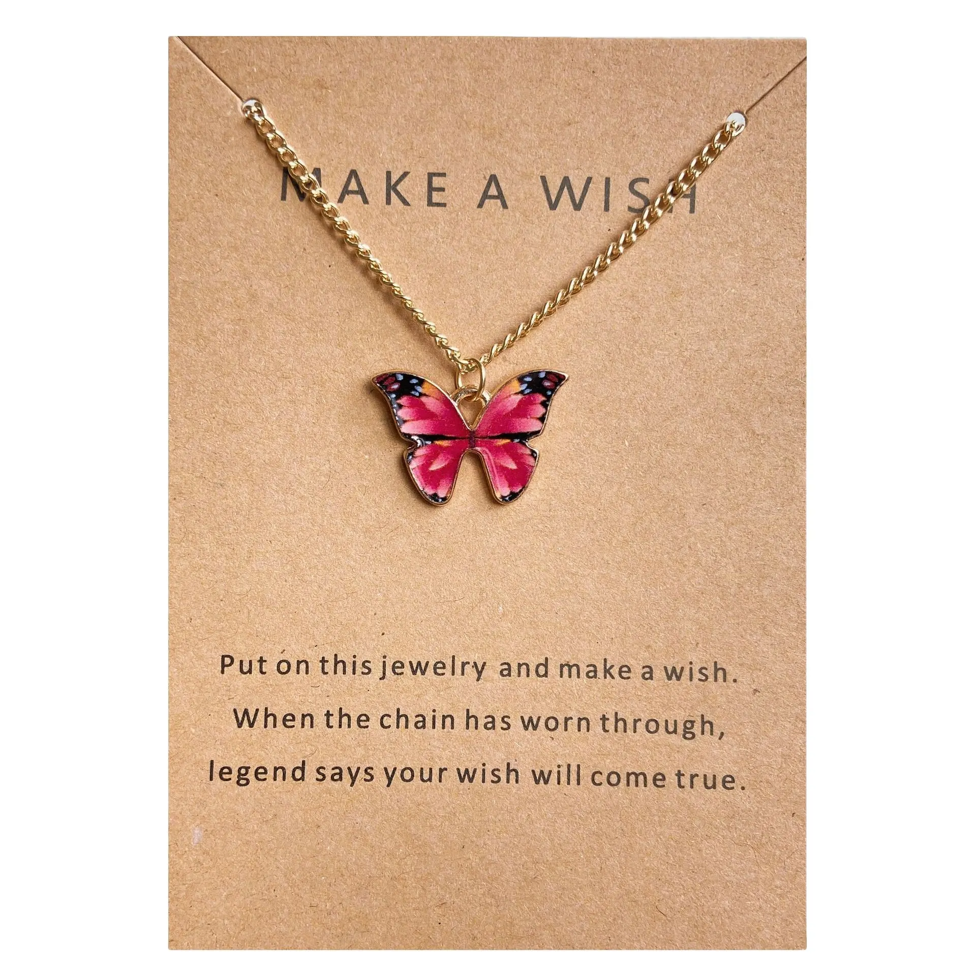Trendy Multiple Colors Butterfly Necklace Thin Chain Colorful Pendant Necklace for Women Jewelry