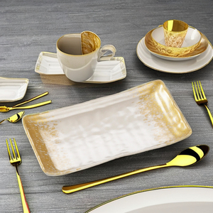 Egrand Shabby <span class=keywords><strong>Chic</strong></span> 100% Assiettes à dîner en mélamine or blanc <span class=keywords><strong>Assiette</strong></span> en plastique pour restaurant Vaisselle de luxe Plats - Product Image 1