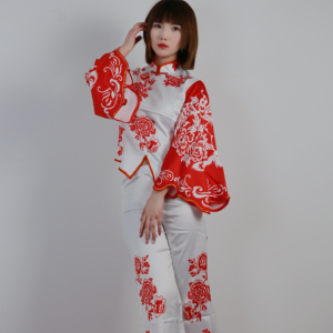 Jianyunchang Haute Couture Cheongsam/Qipao |   Design Floreale Stampato Bianco e Rosso |   Modelli di taglio su carta della cultura immateriale cinese | - Product Image 1