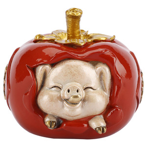 Copper Pig In Persimmon Ornament <b>Desk</b> Decoration Feng Shui Gift For Office Home Birthday - Product Image 4