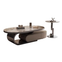 Meuble TV moderne de luxe en bois marbré et table basse ovale pour le salon Mobilier design multifonction en acier inoxydable