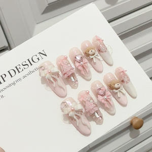 <span class=keywords><strong>Uñas</strong></span> Postizas Milk Bear - Arte de <span class=keywords><strong>Uñas</strong></span> Hecho a Mano con Ambiente Festivo para Estudiantes, 10 <span class=keywords><strong>Uñas</strong></span> Postizas Largas y Delgadas con Kit de Herramientas Gratis - Product Image 4