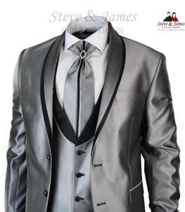 Costumes de smoking OEM Steve & James en mélange laine/élasthanne, simple boutonnage, col en V, antistatiques et respirants, coupe ajustée sur mesure - Product Image 1