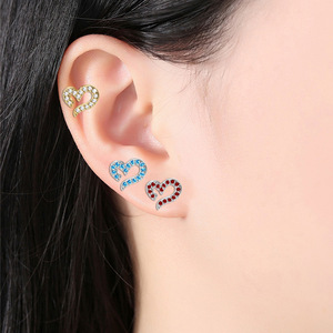 <b>Titanium</b> Alloy Heart Shape Ear Studs With Crystal Inlay For Ear Cartilage Piercing Gift Jewelry ASTM F136 - Product Image 4