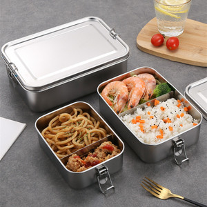 Cross Border 304 Stainless Steel Square <b>Lunch</b> <b>Box</b> Snap Lid 1400ml Capacity Modern Minimalist Design for Students Adults - Product Image 1