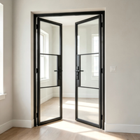 Porte française à double battant en acier, style moderne, insonorisée, avec verre trempé transparent, taille/couleur personnalisées, pour chambre, salon, hôtel