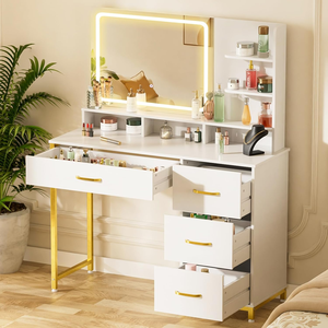 Specchio da Trucco con Luci, Tavolo da Toeletta con 4 Cassetti, Ripiani Portaoggetti, Grande Specchio HD, 3 Modalità di Colore Regolabili, Pannello per Camera da Letto - Product Image 1