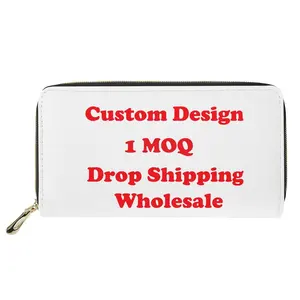 Op maat gemaakte dames designer dubbele portemonnees lange portemonnee met rits modieus aanpasbaar cartoonprint Moederdag creditcard polyester - Product Image 1