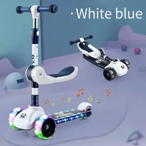 Verstelbare Flicker Wiel Scooters Voor Kinderen Met Seat 3 Wiel 2 In 1 Kick Opvouwbare Kid Swing Scooter