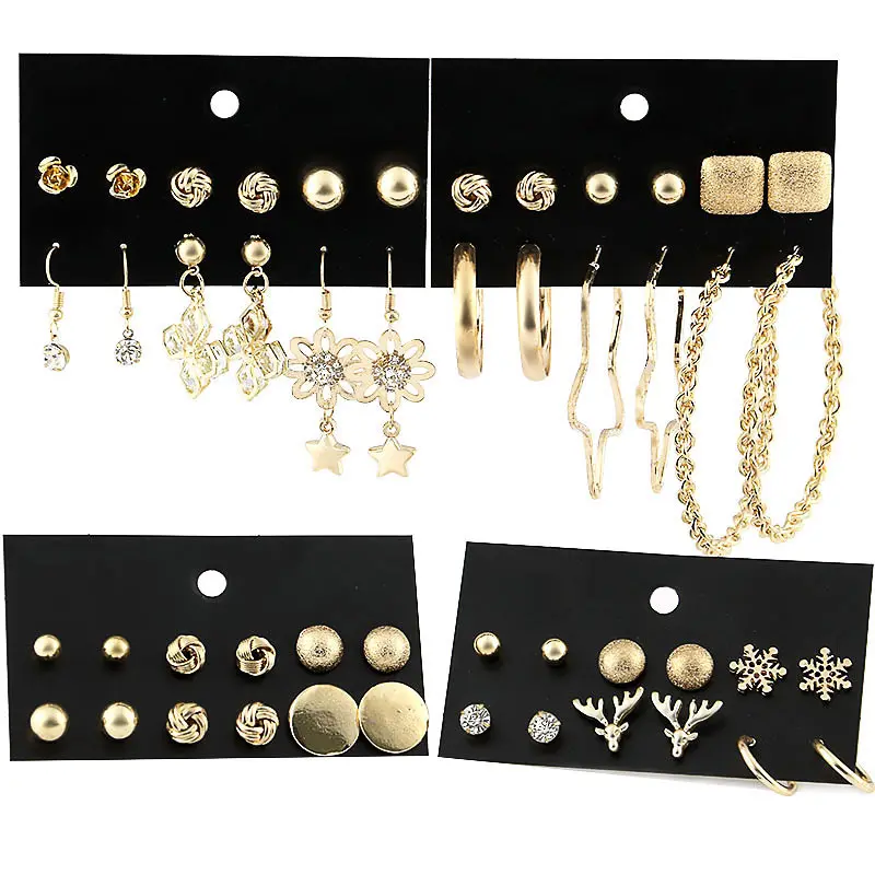 European American style exaggerated one card more pairs of earrings female snowflake pearl fruit hoop earrings stud earrings set