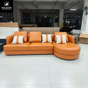 <span class=keywords><strong>Canapé</strong></span> d'angle moderne en cuir orange <span class=keywords><strong>3</strong></span> <span class=keywords><strong>places</strong></span> avec chaise longue et coussins pour salon, maison, hôtel - Product Image 2