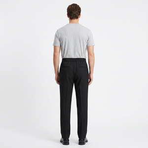 Pantalon habillé noir coupe droite pour homme, taille mi-haute, longueur complète, braguette boutonnée, 100 % polyester, infroissable, hiver/été, devant plat - Product Image 5