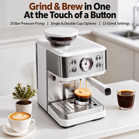 Machine à café expresso semi-automatique 20 bars avec moulin à grains conique 13 réglages, buse vapeur 1350W pour la maison