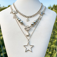 Hip Hop Spice style Star pendentif collier mode perle chaîne en métal collier mode femmes clavicule chaîne personnalité tour de cou