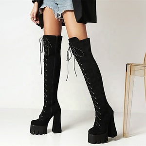 Hot Soft Suede Leather Black Over Knee <b>Boots</b> Long Lace-up Thick Heel Shoes Women <b>Boots</b> Winter Warm <b>Platform</b> Size 44 - Product Image 3