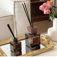 Diffuseur de parfum en verre aromatique carré noir de luxe vide de 100 ml avec bouchon en bois, modèle KST-DF