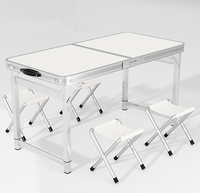 Table rectangulaire d'extérieur en aluminium robuste, version améliorée, table de camping, table à manger pliante avec 4 chaises pour les fêtes