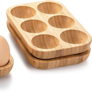 Bamboo Egg Holder 6 Holes Natural Wood Color Egg Storage Rack <b>Kitchen</b> Organizing Tray - Product Image 1