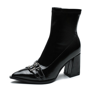 98158-9 Pointed High Heel Ankle Women 2024 Network Red Fashion Painted <strong>Leather</strong> Autumn and Winter <strong>All</strong> Match Skinny <strong>Boots</strong>